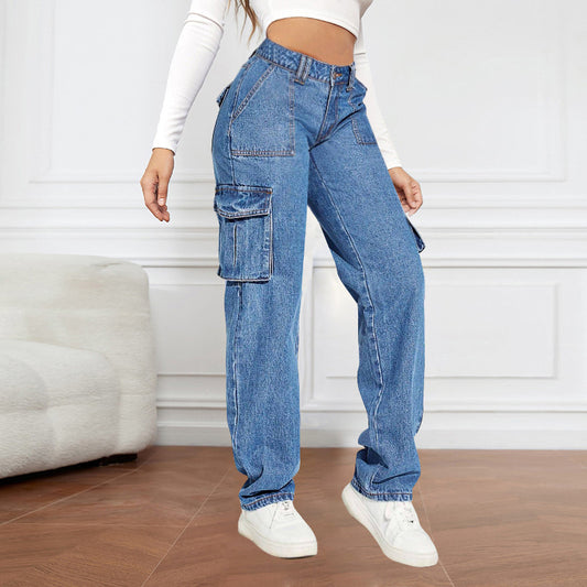 Damen Cargo-Jeans mit hoher Taille und praktischen Taschen Stalluxe