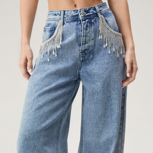 Damen Weitgeschnittene Jeans mit hohem Bund und sanften Ausbleichungen Stalluxe