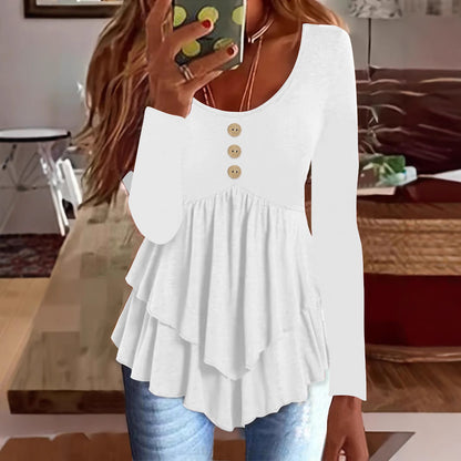 Damen Langarm Blusenshirt mit mehrlagigem Design und dekorativen Knopfdetails Stalluxe