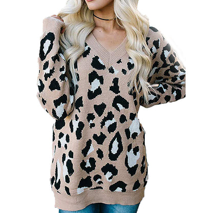 Damen Pullover mit Leopardenmuster und V-Ausschnitt Stalluxe