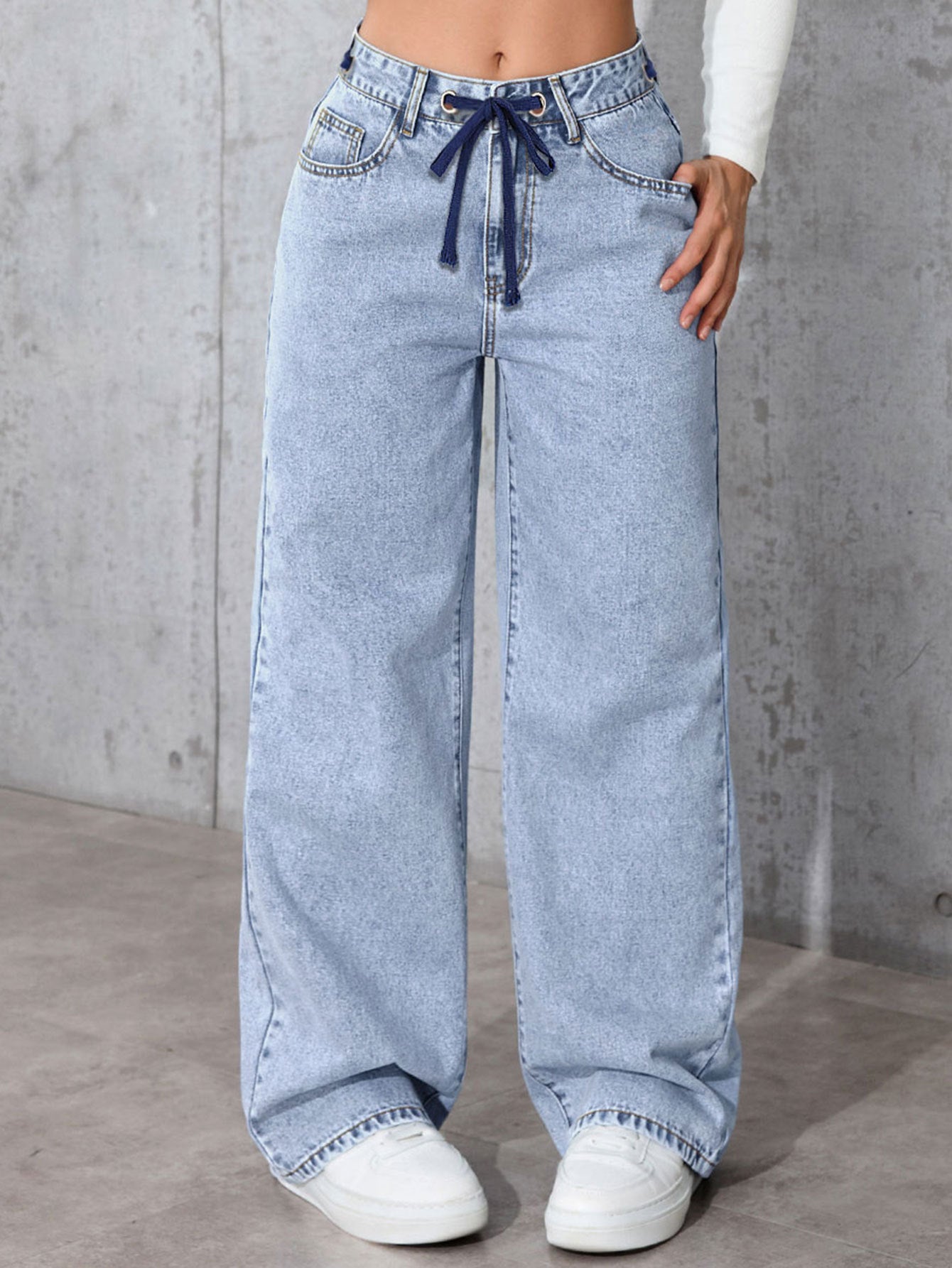 Damen Weite Jeanshose mit elastischem Bund Stalluxe