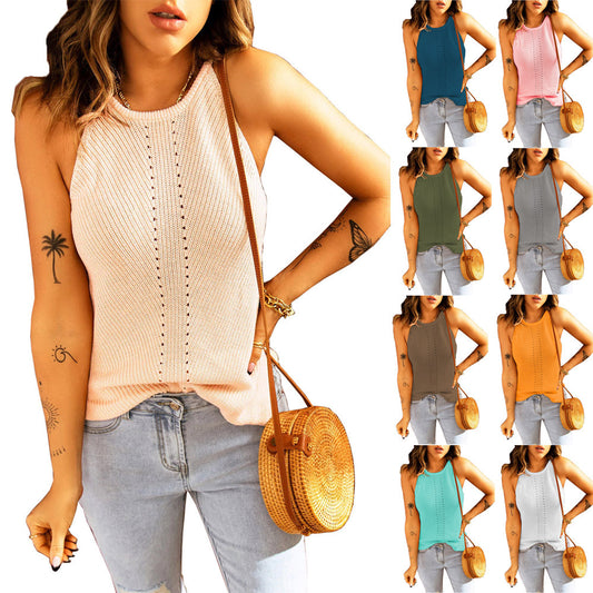 Damen ärmelloses Stricktop mit feinem Rippmuster und dekorativer Knopfdetail Stalluxe