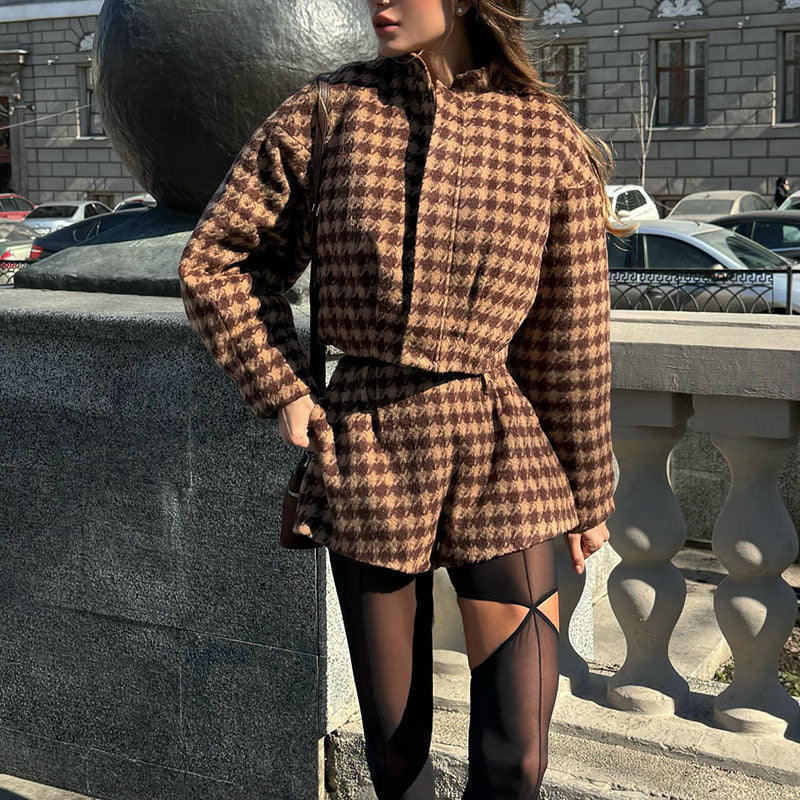 Damen modische cropped Jacke im Hahnentritt-Design Stalluxe
