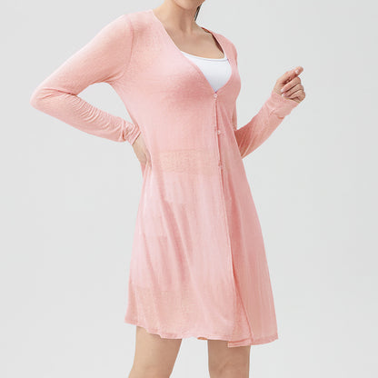 Damen Langer Cardigan mit knöpfbarem Verschluss und leicht transparenter Struktur Stalluxe