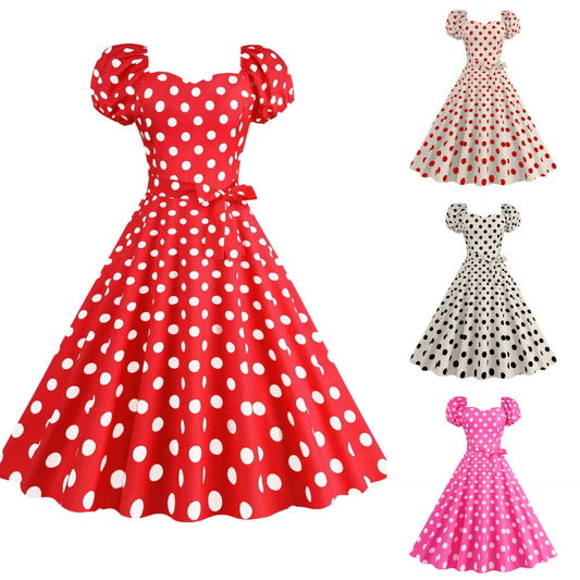 Damen Freizeitkleid mit Puffärmeln und verspieltem Polka-Dots Muster Stalluxe