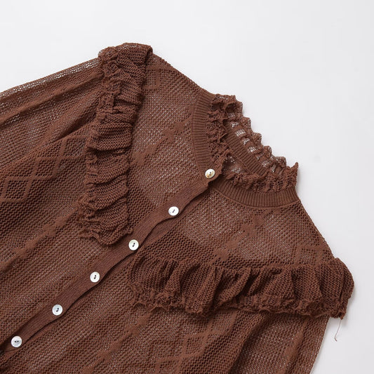 Damen Verspielte Strickjacke mit Rüschen und Knopfdetails Stalluxe