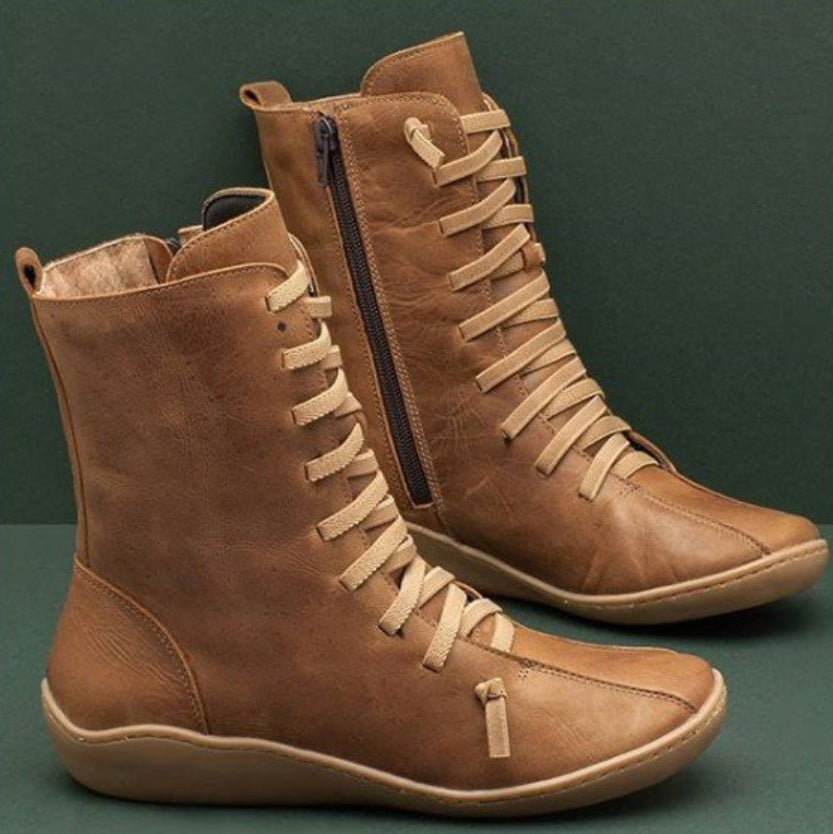 Damen Lederstiefel mit hohem Schaft und atmungsaktiver Schnürung Stalluxe