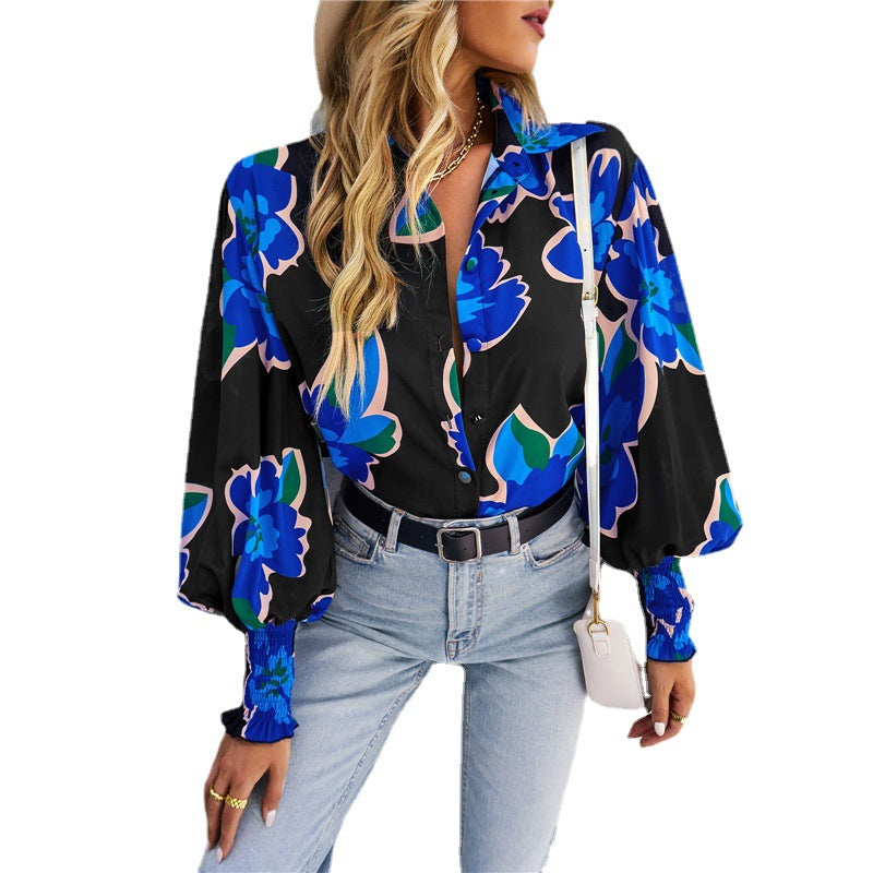 Damen Bluse mit voluminösen Ärmeln und buntem Blumendesign Stalluxe