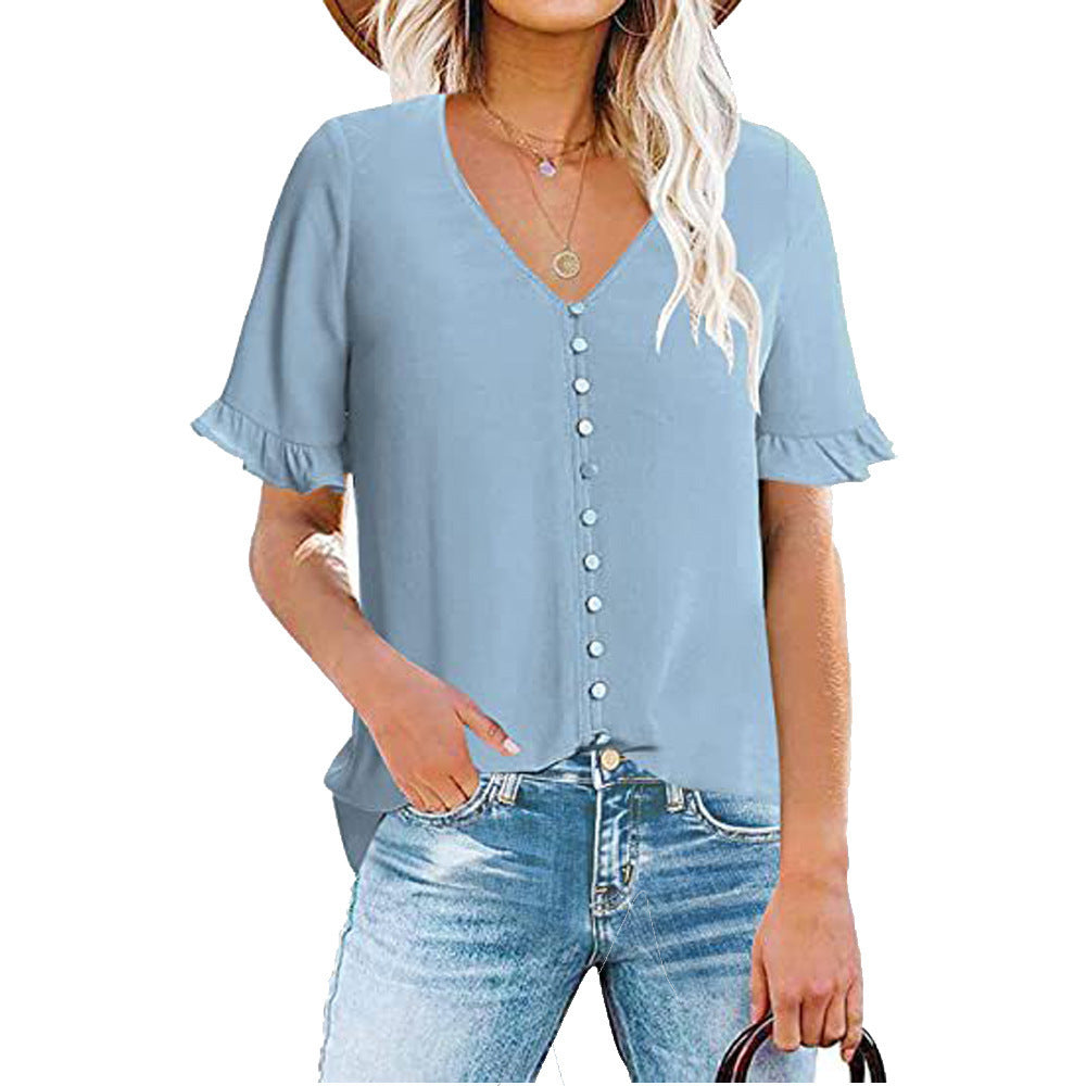 Damen Bluse mit Rüschenärmeln und modischen Knöpfen Stalluxe