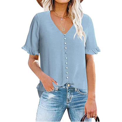 Damen Bluse mit Rüschenärmeln und modischen Knöpfen Stalluxe