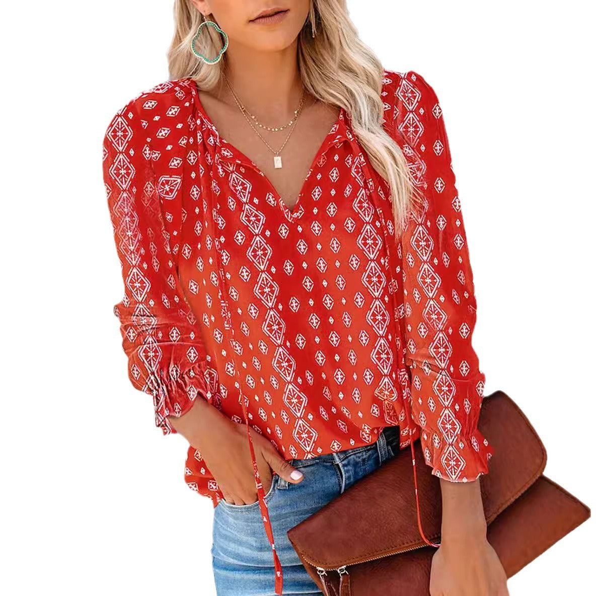 Damen Bluse mit V-Ausschnitt und Rüschendetails Stalluxe