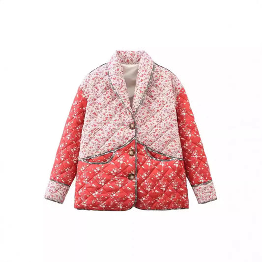 Damen gestepptes Freizeitjacke mit floralem Design und zwei seitlichen Taschen Stalluxe