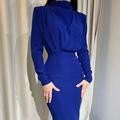 Damen Elegantes Langarmkleid mit Drapierung Stalluxe