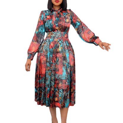 Damen Maxikleid mit elegantem Schluppenkragen und tailliertem Gürtel Stalluxe