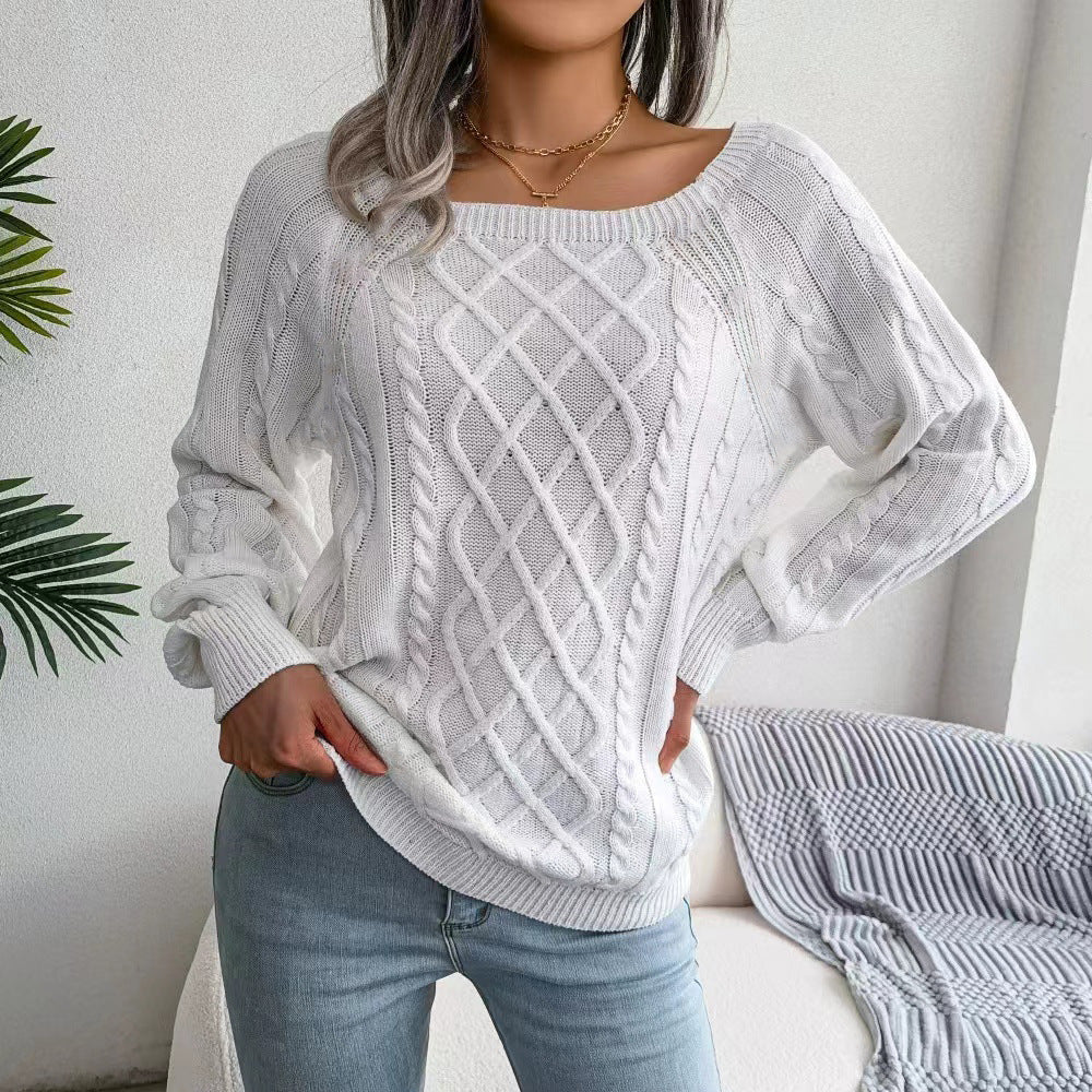 Damen Strickpullover mit tiefem Rundhalsausschnitt und strukturiertem Zopfmuster Stalluxe