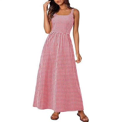 Damen MAXIKLEID mit Karomuster und schmalen Trägern Stalluxe