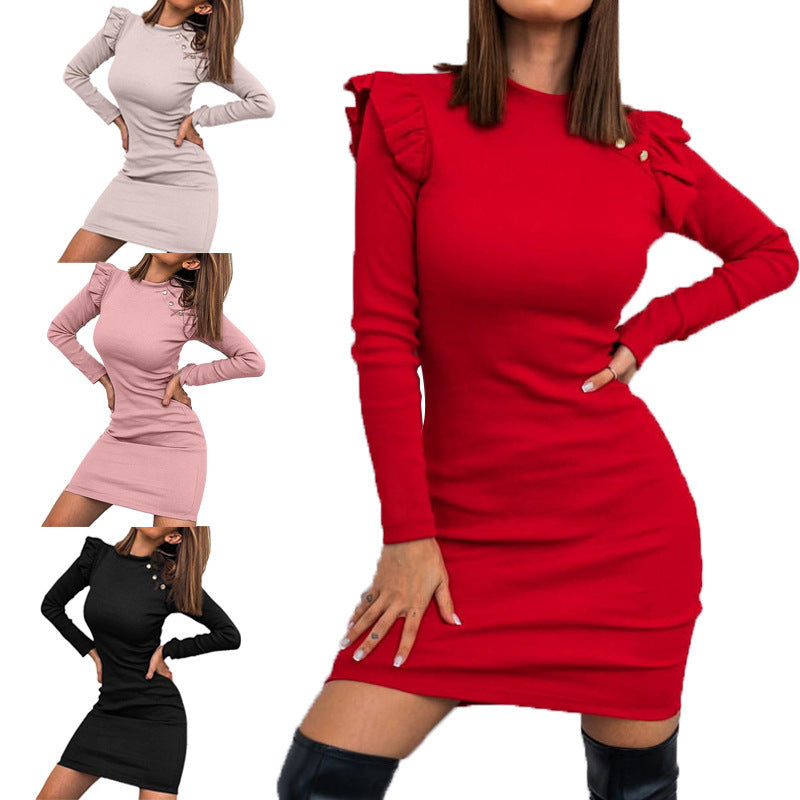 Damen Figurnahes Kleid mit Rüschendetails und Knopfakzenten Stalluxe