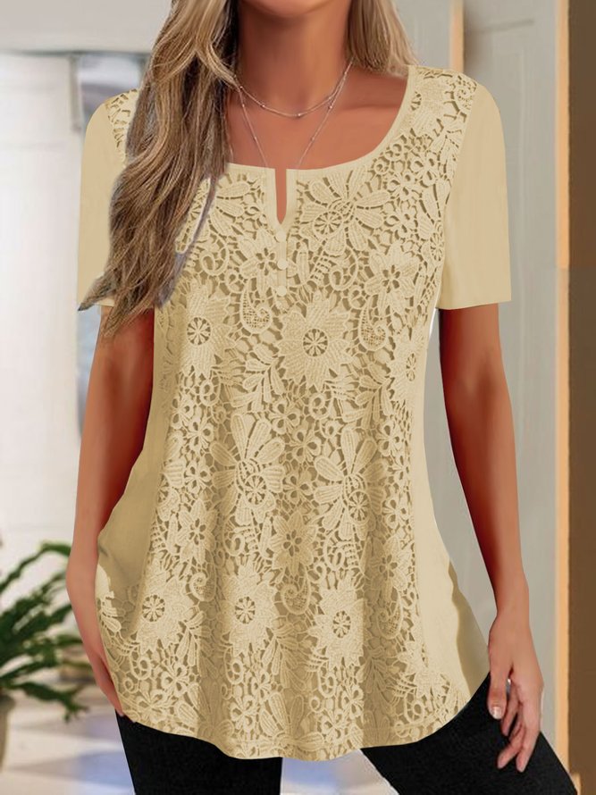Damen Spitzenbluse mit floralem Design und Kurzarm Stalluxe