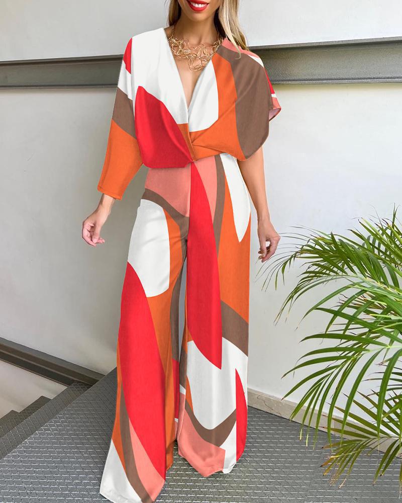 Damen Weit geschnittene Jumpsuit mit geometrischen Mustern Stalluxe
