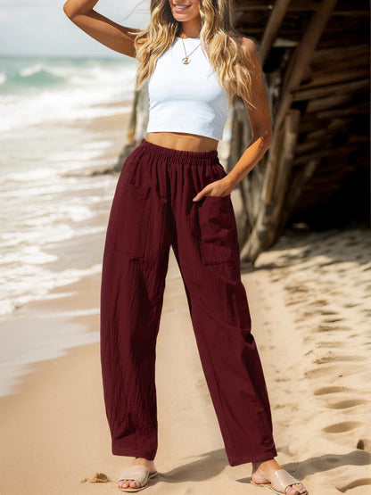 Damen luftige Freizeithose mit elastischem Bund und vielseitigen Taschen Stalluxe