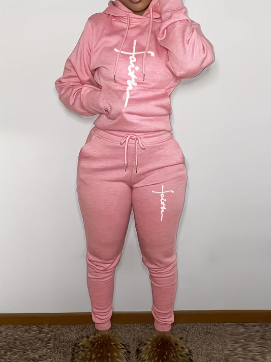 Damen komfortabler Hoodie- und Jogginghose-Set mit elegantem Schriftzug Stalluxe