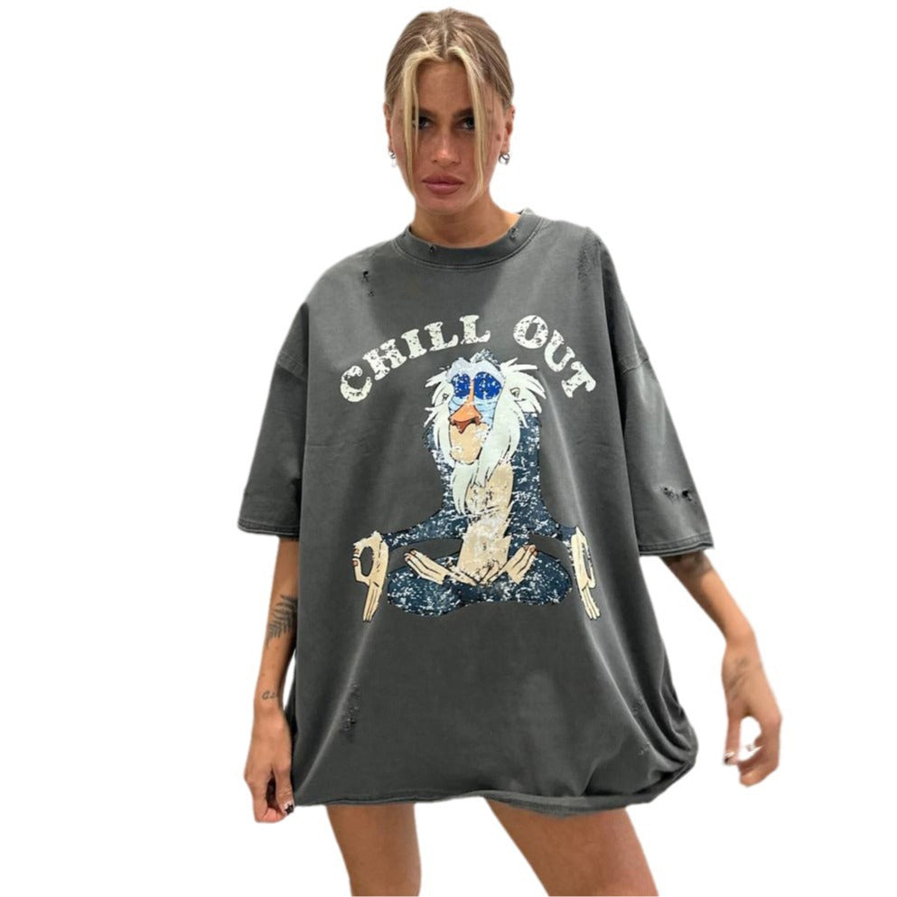 Damen Oversized T-Shirt mit kreativem Vintage-Motiv Stalluxe