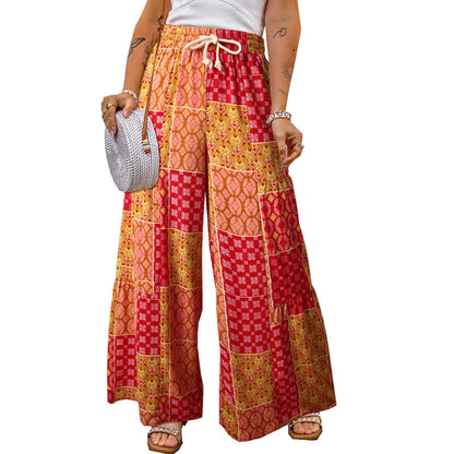 Damen Weite Sommerhose mit buntem Patchwork-Muster Stalluxe