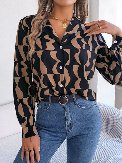 Damen Bluse mit modischem Grafikdruck und elegantem Kragen Stalluxe