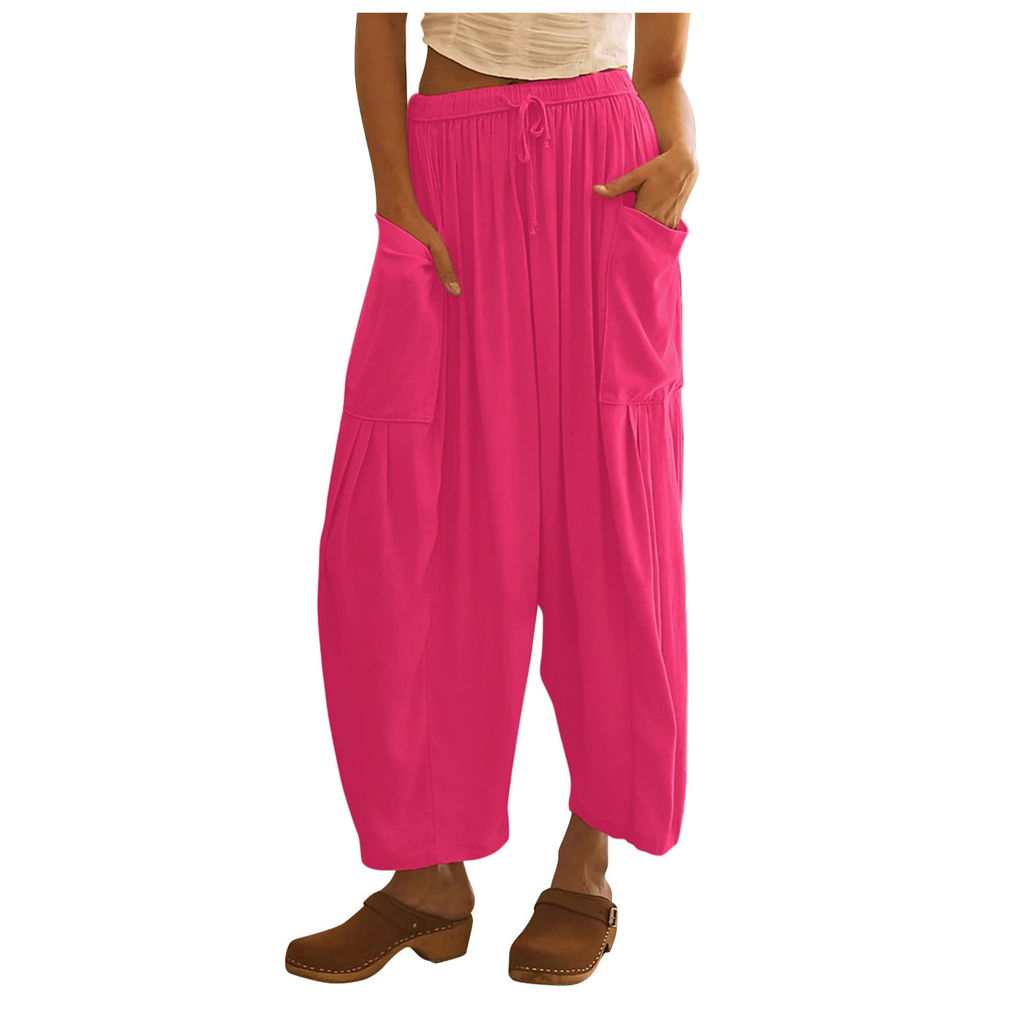 Damen weite Freizeithose mit tiefen Taschen und elastischem Bund Stalluxe