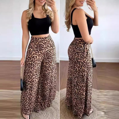 Damen weite Palazzohosen mit Leopardenmuster Stalluxe