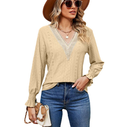 Damen Bluse mit luftigen Lochstickereien und V-Ausschnitt Stalluxe