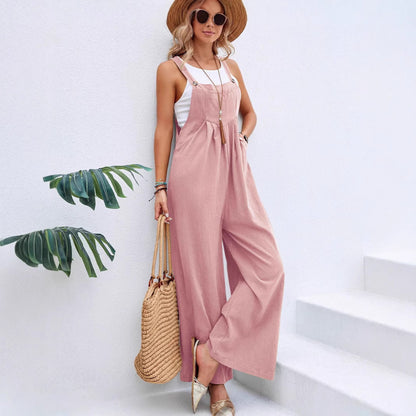 Damen Lässiger Jumpsuit mit weitem Bein und verstellbaren Trägern Stalluxe