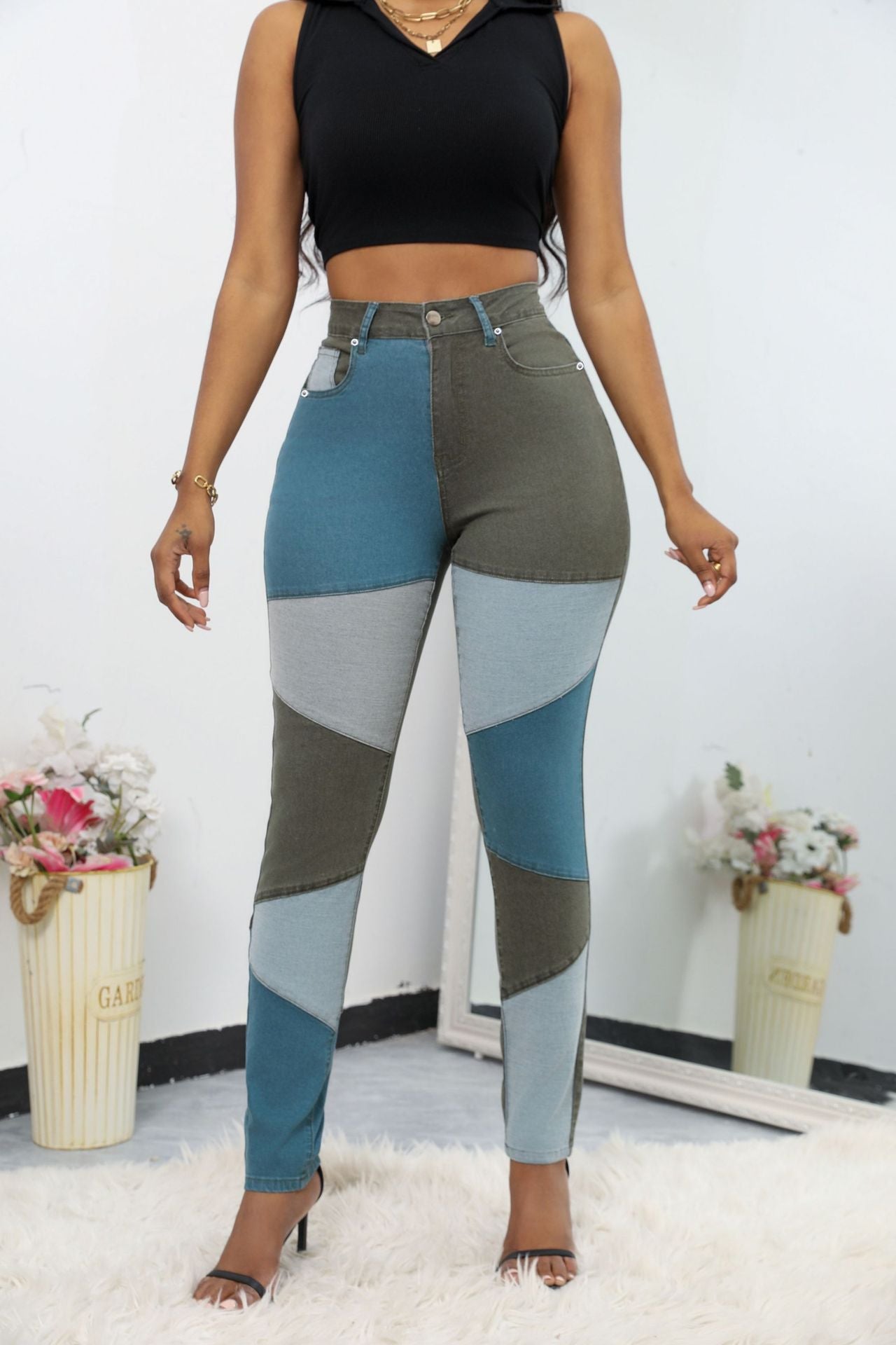 Damen Slim-Fit Jeans im modernen Blockdesign mit elastischem Bund Stalluxe Grün