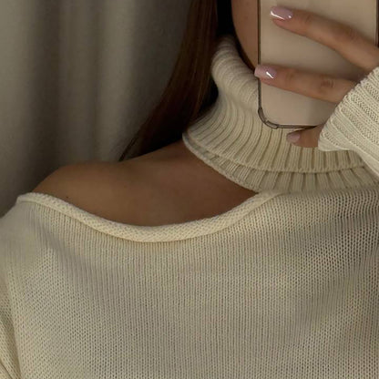 Damen Oversized Pullover mit asymmetrischem Ausschnitt und hohem Kragen Stalluxe