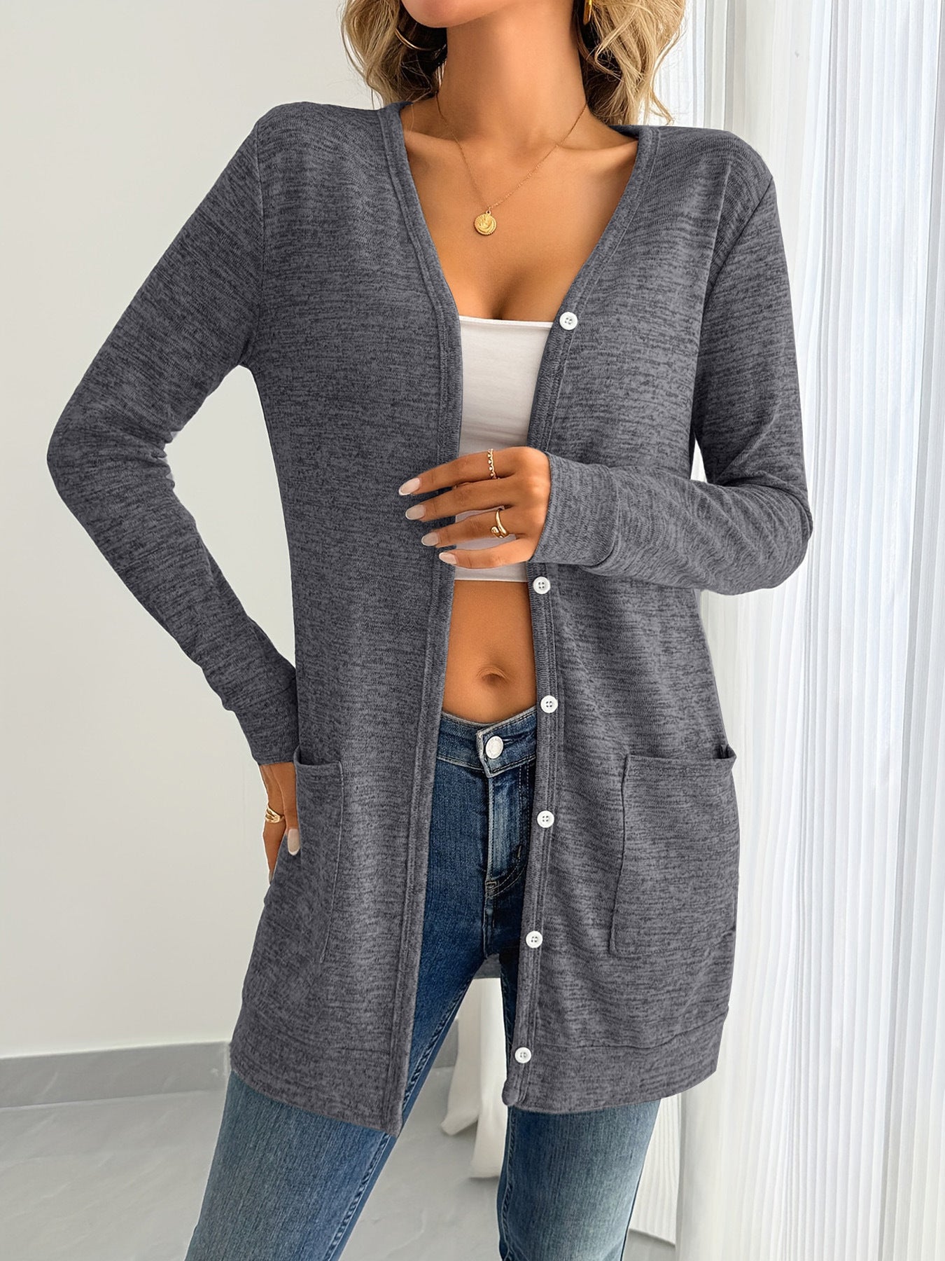 Damen Langarm-Cardigan mit praktischen Taschen und Knopfleiste Stalluxe