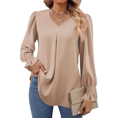 Damen Elegante Bluse mit V-Ausschnitt und Rüschendetails Stalluxe