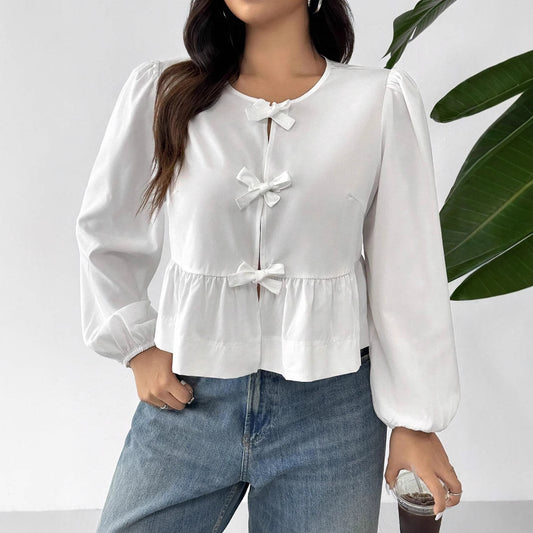 Damen Bluse mit romantischen Rüschendetails und Schleifen Stalluxe
