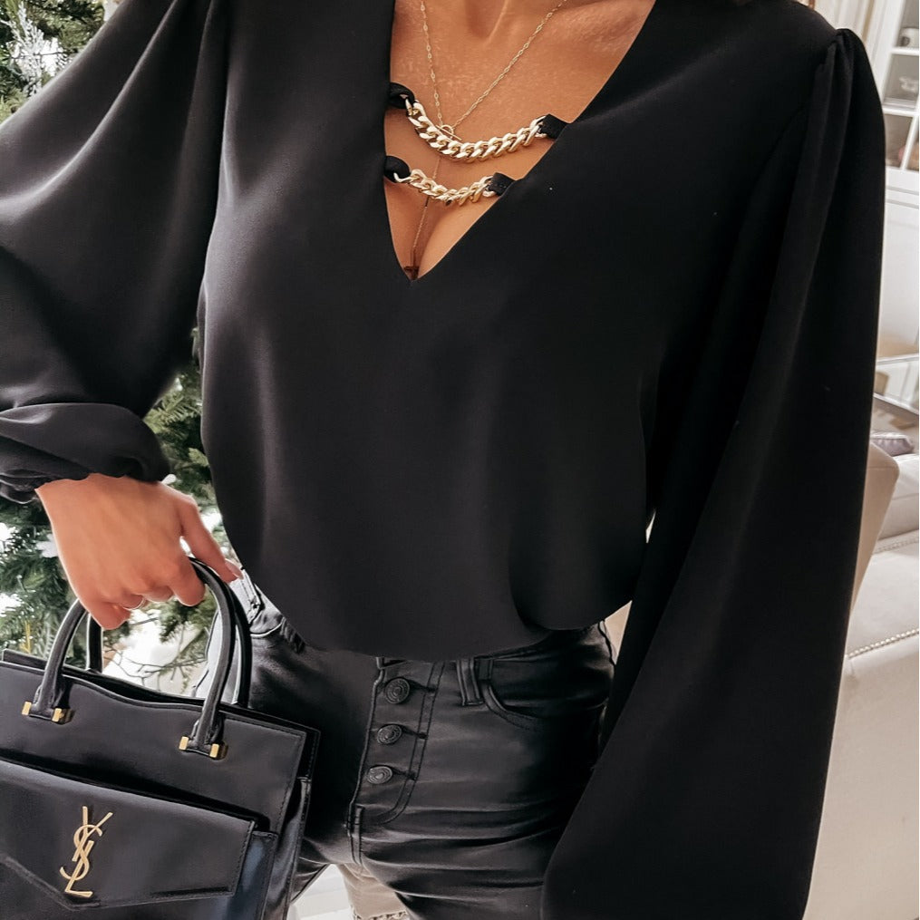 Damen Bluse mit voluminösen Ärmeln und V-Ausschnitt Stalluxe