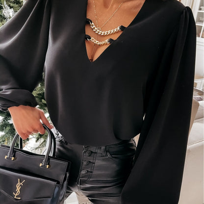 Damen Bluse mit voluminösen Ärmeln und V-Ausschnitt Stalluxe
