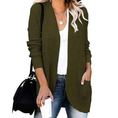 Damen legerer Strickmantel mit Taschen und offenen Front Stalluxe