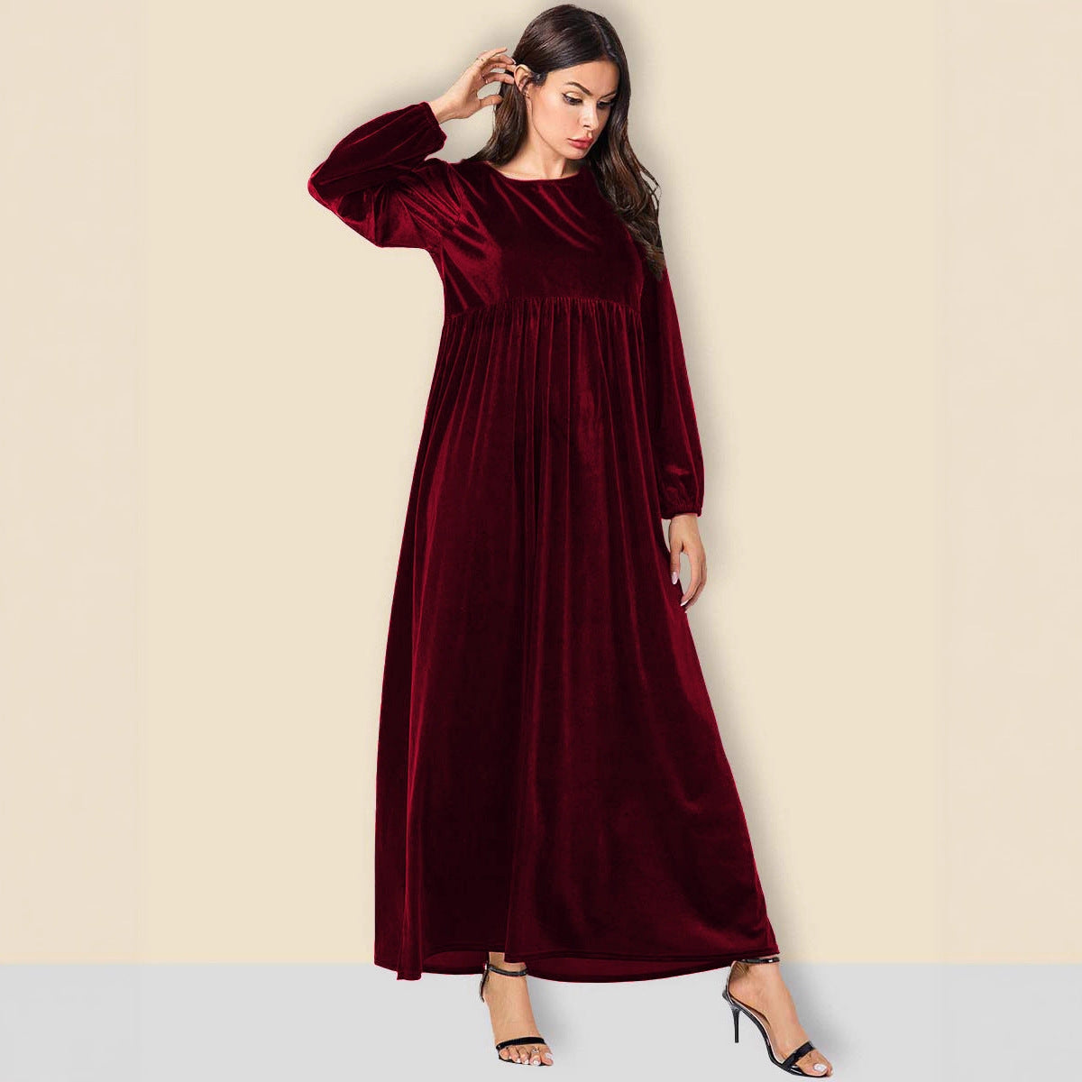 Damen Elegantes Maxikleid aus samtigem Stoff mit weitem Schnitt Stalluxe