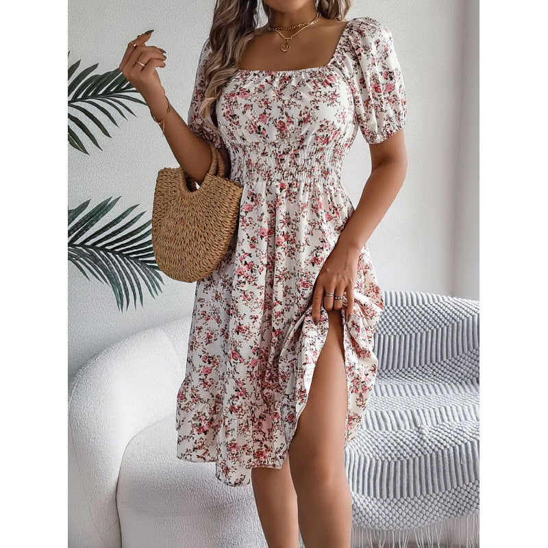 Damen Blumenkleid mit Raffungen und Taillengummi Stalluxe