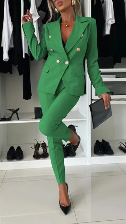 Damen Elegantes Blazer-Set mit taillierter Hose und doppelter Knopfleiste Stalluxe