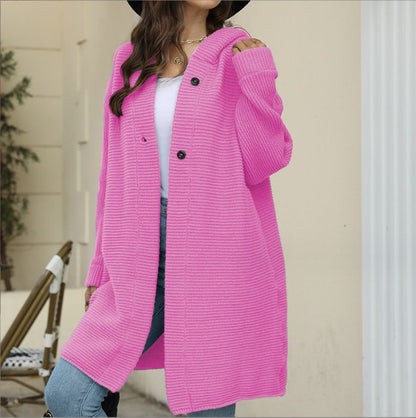 Damen Strickmantel mit Kapuze und Knopfverschluss Stalluxe