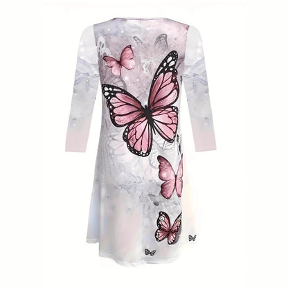 Damen Freizeitkleid mit floralem Schmetterlingsdesign und lockerer Passform Stalluxe