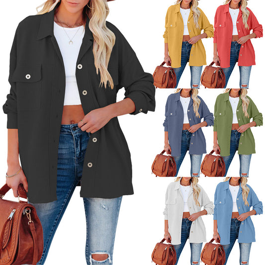 Damen lässige Langarmbluse mit aufgesetzten Taschen und Knopfleiste Stalluxe