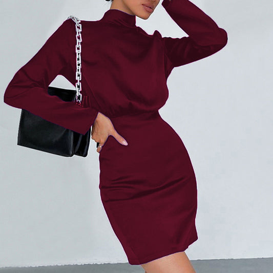 Damen Elegantes Minikleid mit hochgeschlossenem Kragen und langem Ärmel Stalluxe