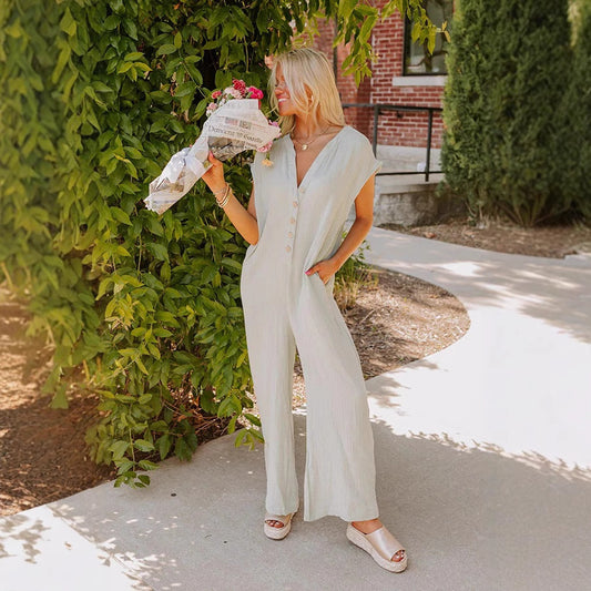 Damen Jumpsuit mit Knopfleiste und weit geschnittenem Bein Stalluxe