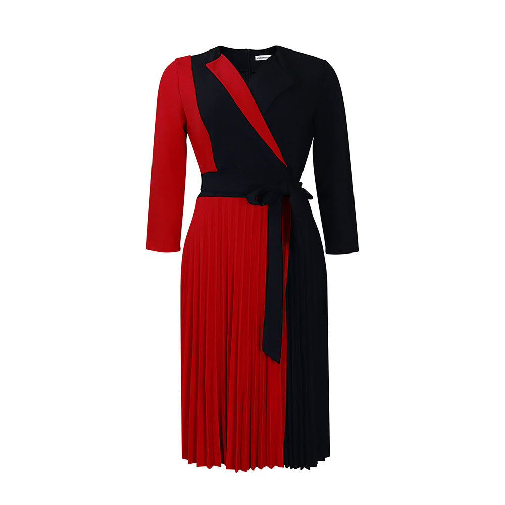 Damen Wickelkleid mit plissiertem Rock und kontrastierenden Ärmeln Stalluxe