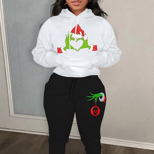Damen Hoodie und Jogginghose Set mit kreativem Weihnachtsmotiv und bequemen Schnitt Stalluxe